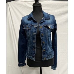 Y2K Fitted Classic Basics Jean Jacket GUESS Dark Wash Stretch Denim S